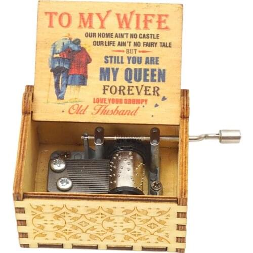 Wood Music Box for Wife,Hand Cranked Laser Engraved Vintage Musical Boxes Case Gifts for Birthday/Valentines Days/Thanksgiving