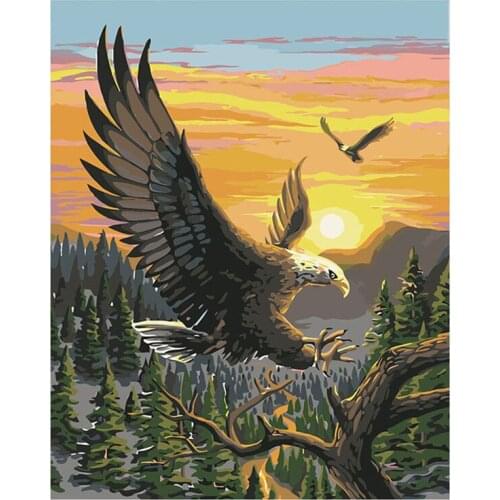 DIY Digital Painting By Numbers Package setting sun the eagl oil painting mural Kits Coloring Wall Art Picture Gift frameless