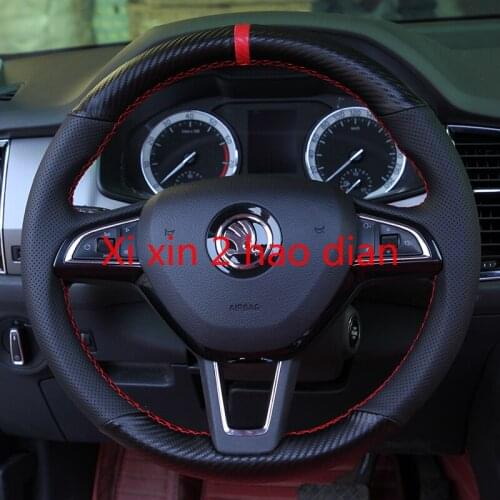 For Skoda Octavia GT SUPERB KamIq Rapid Rapid Spacebac KAROQ Custom carbon fiber leather hand-sewn car steering wheel cover