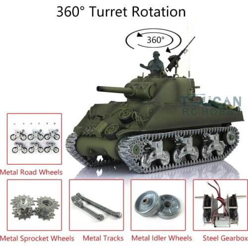 Henglong 1/16 Customized TK7.0 M4A3 Sherman RC Tank 3898 360° Turret Metal Tracks TH17680