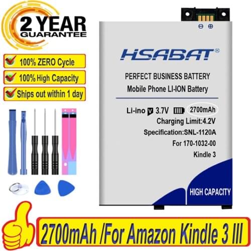 HSABAT Top Brand 2250mAh Battery for 170-1032-00 Amazon Kindle 3 III Keyboard eReader D00901 Graphite 170-1032-01 S11GTSF01A