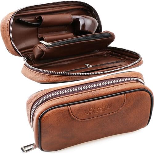 Scotte Leather Smoking Pipe Bag For 2 Pipes Classic Case Tobacco Pouch Cigarette Storage Container Tool Accessories DropShipping