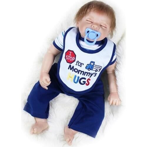 Nicery 20inch 50cm Bebe Doll Reborn Soft Silicone Boy Girl Toy Reborn Baby Doll Gift for Children Brown Bib Closed Eyes