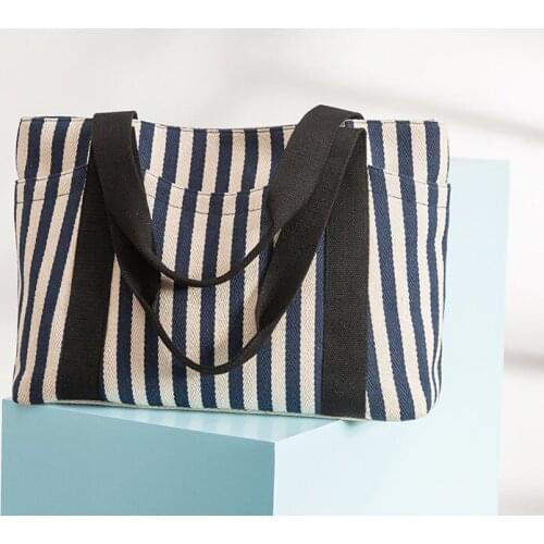 Fashion Striped Womens Shoulder Bag Korean Canvas Small Square Light Prtable Handbag Mommy Simple Travel Shopping Bag