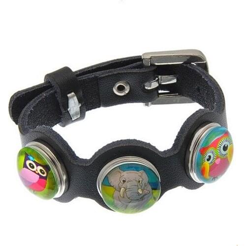 Fashion Colorful Black&brown&blue soft 3buttons leather bracelets snap bracelets 20cm watchband fit 18mm snap buttons SE0098