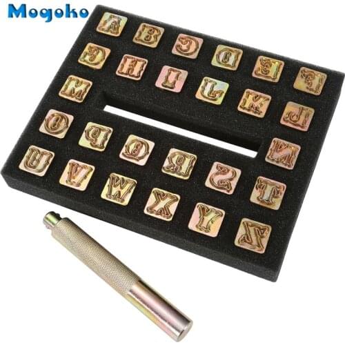 Mogoko Leathercraft Metal Alphabet Set 13mm, 26 Letters Imprinted Metal Leather Punching Tools for Leather Belt Bag Hat Shoes