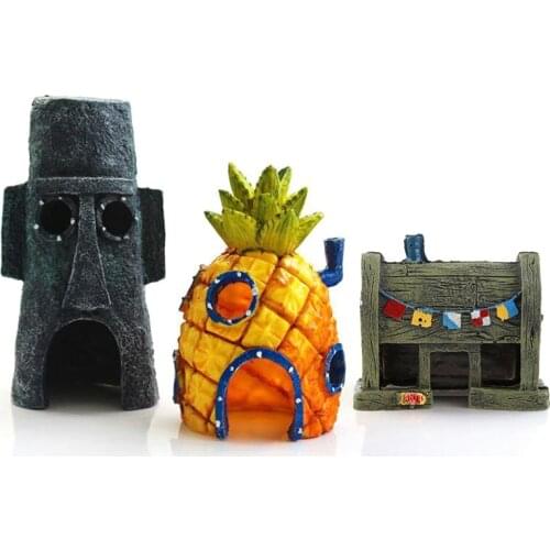 Cartoon Fish Tank Decor Figures Ornaments Simulation Resin Pineapple House Fish Tank Decoration Landscaping Aquarium Accessories