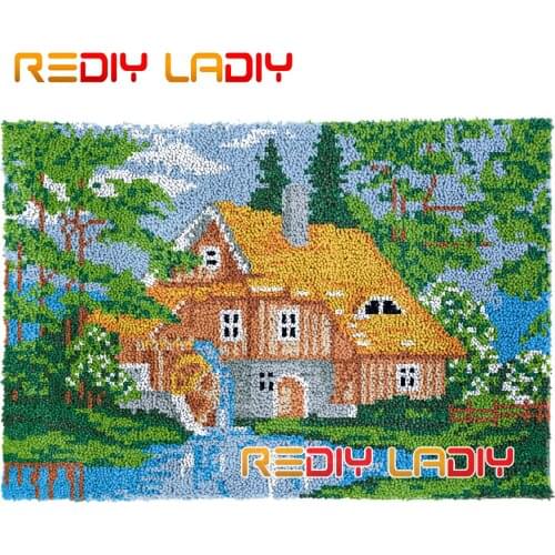 Latch Hook Rug Kits Mill House Plush Wall Tapestry DIY Carpet Rug Thick Yarn Arts Cushion Crocheting Floor Mat Home Decor Gifts