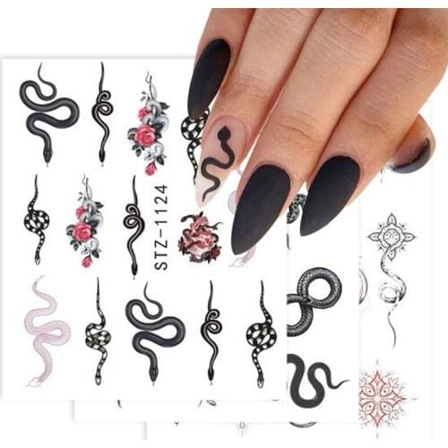 Snake Nail Stickers Animal Design Black Snake Temporary Tattoo Manicure Dragon Nail Decal Slider Water Wraps Tool