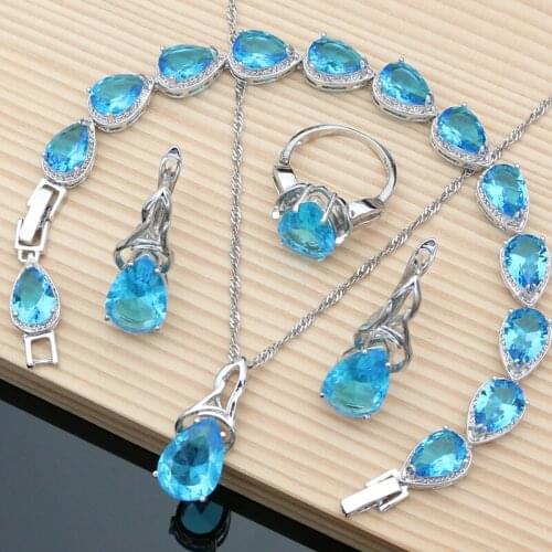 Lady Bride 925 Sterling Silver Jewelry Sets Sky CZ Gemstone Decorations for Women Earrings Fashion 4PCS Party Dropshipping