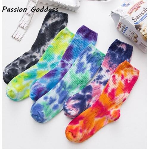 5 Pairs Harajuku Stree Men Unisex Tie-dye Socks Korean Style Joggers Skateboard Cotton Long Socks Colorful Couple Socks Hip Hop