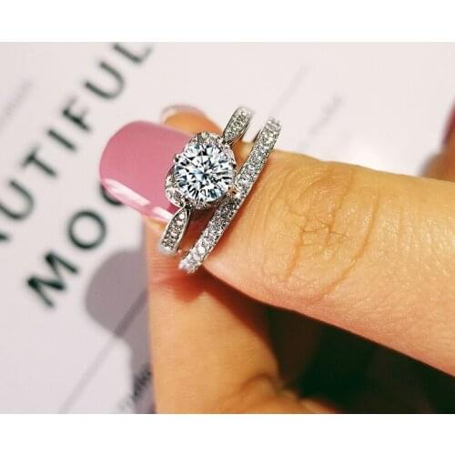 2021 New Luxury Halo 925 Sterling Silver Wedding Ring Set For Women Lady Anniversary Gift Jewelry Drop Shipping R5169