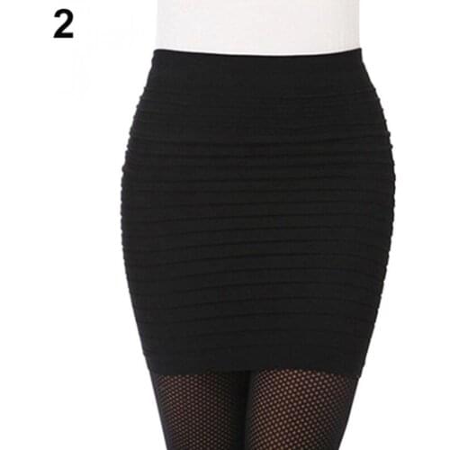 New Womens Sexy Pleated Dress Stretch Seamless Solid Color Bodycon Mini Skirt Short Pencil Dress Spring All-Match Women Skirt
