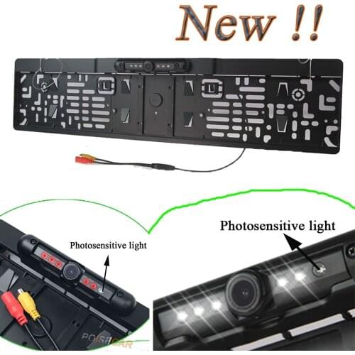 New Parktronic EU Car License Plate Frame Rear View Camera Night Vision Reverse Rear Camera With 5 LED/IR Photosensitive lamp