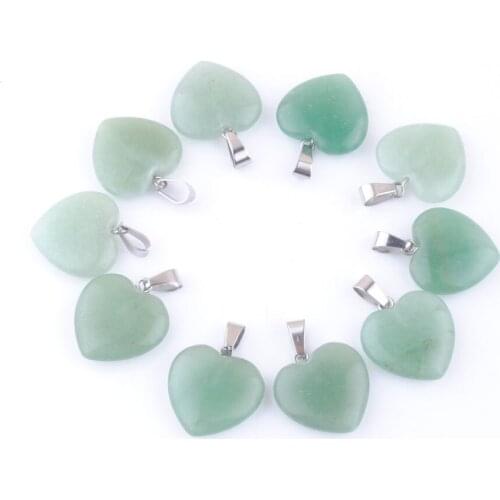 Wholesale 10Pcs 20mm Heart Natural Stone Charms Pendants Aventurine Beads Jewelry Making QV0152