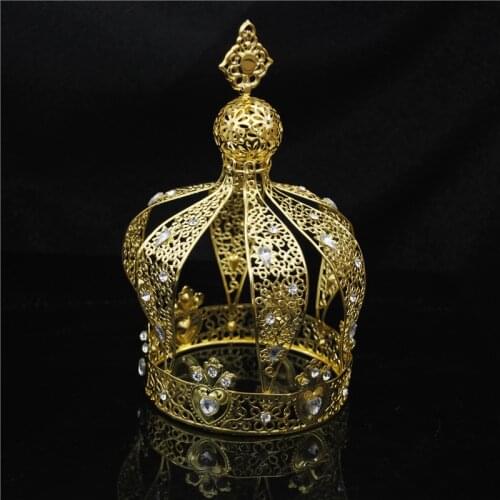 Wholesale Drop Ship Gold Round Cake Crown Wedding Diadem Bridal Hair Jewelry for Party Prom Birthday Tiaras Ornaments