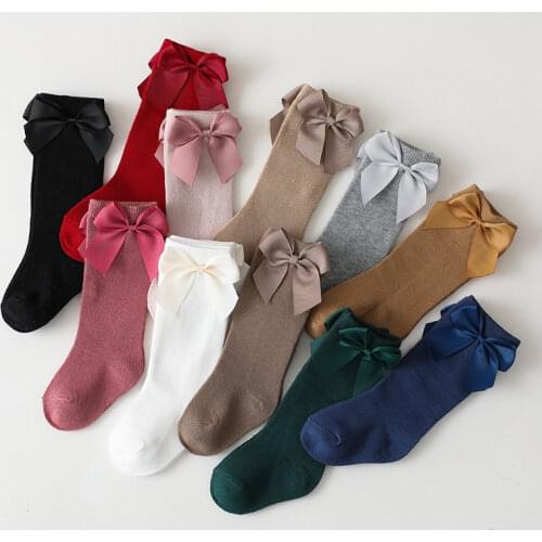 Baby Toddlers Socks Autumn Winter Children Girls Knee High Long Sock Cotton Big Bow Spanish Style Kids Floor Socks Fall Clothes