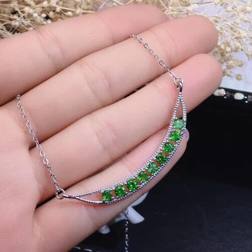 Natural green diopside necklace Pendant S925 silver natural gemstone necklace Elegant Smiling boat woman party gift jewelry