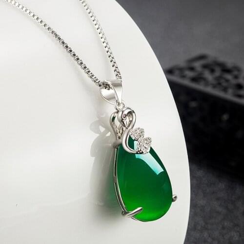 Real 925 Sterling Silver Necklaces For Women Grade A Natural Green Jade Long Chain Pendants Necklaces Female Party Jewelry Gifts