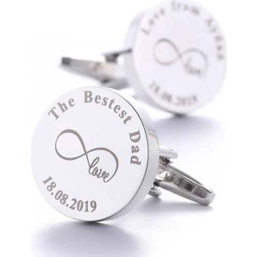 Fathers Day Gifts Personalized Cufflinks Silver Round Custom Engraved Cuff links The Besest Dad Lettering Name Birthday Gift