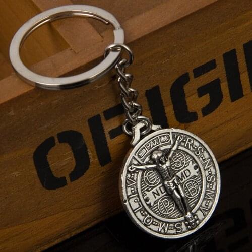 Religious Saint Jesus Benedict Nursia Patron Medal alloy Cross Cross Religion Key Chain Jesus Chain