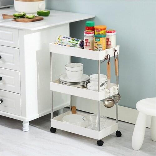 Removable Kitchen Narrow Storage Rack Home Living Room Simplicity Three-standing Wheeled Commodity Shelf Bathroom Organizer