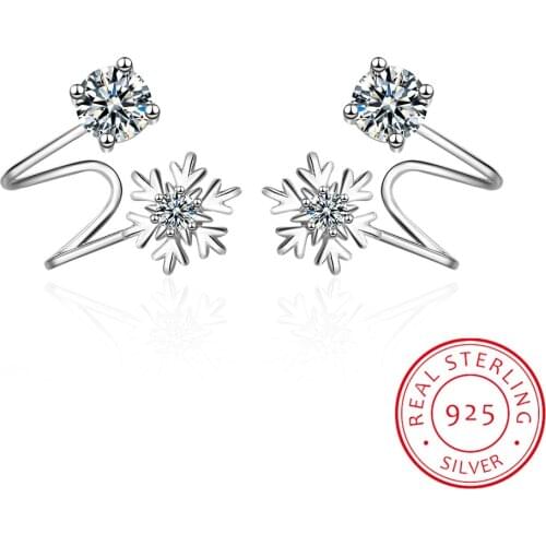 100% 925 Sterling Silver Jewelry Classic Super Flash Ear Buckle Snowflake Silver Earrings Aaa Zirconia Ear Clip Fine Jewelry