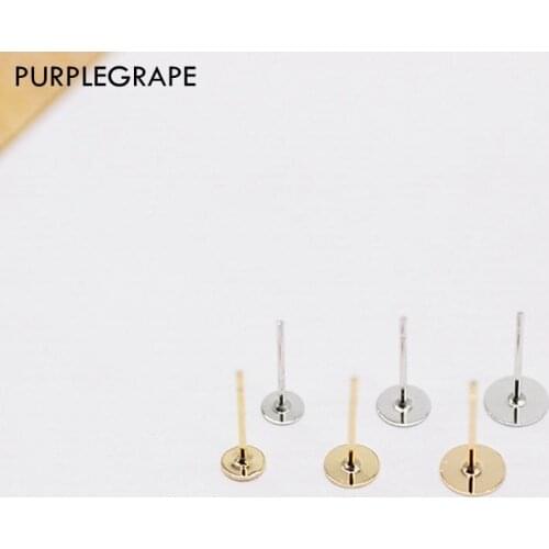 PURPLEGRAPE Copper plated 18K gold color flat head earrings DIY hand made material base parts a package 20