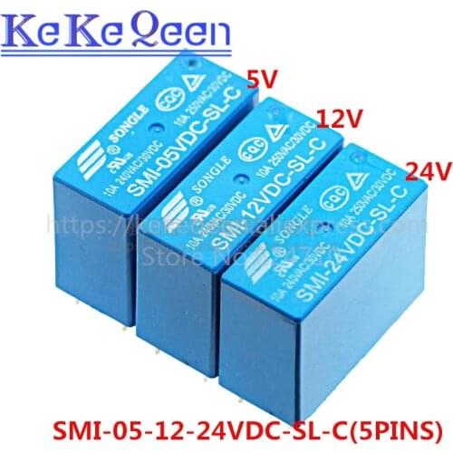 Power Relays SMI-05VDC-SL-C SMI-12VDC-SL-C SMI-24VDC-SL-C 5V 12V 24V 10A 5PIN Relay A group of normally open New and Original