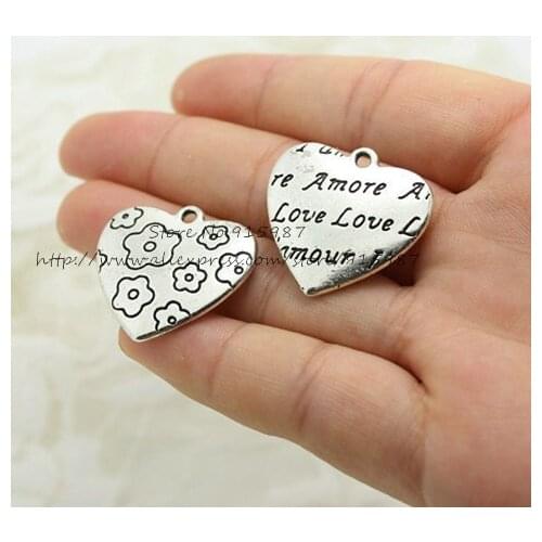 Sweet Bell 10 pieces/lot 25*26mm charms Antique Metal Color heart Charms Jewelry necklace Pendants Findings D0807