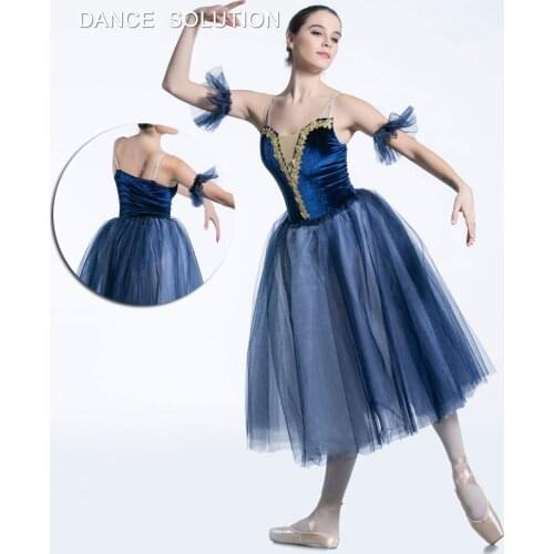 Navy Blue Velvet Top Ballet Tutu Skirt Adult Girl Stage Dance Costumes Romantic Ballet Dress Ballerina Performance Skirt 19070
