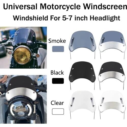 Cafe Racer Windshield Compact Sport Wind Deflector Visor Fits For Harley YAMAHA Suzuki Motorcycle 5-7 inch Headlight Windshield