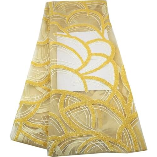 High Quality African Lace Fabric 5 Yards Nigerian Gold And White Luxury Pearl Sequins 2021 For Elegant Bridal Gown Wedding Dress