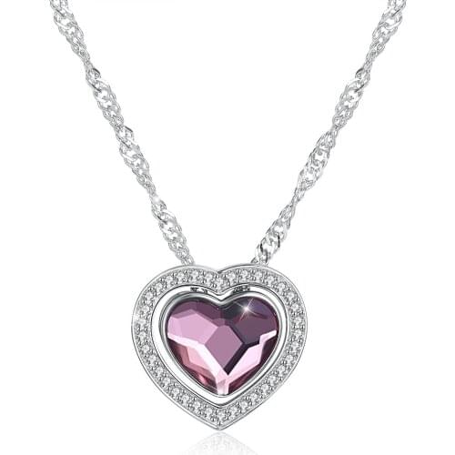 ZEMIOR 925 Sterling Silver Heart Pendant Necklaces For Women Pink Austria Crystal Detachable Dual Purpose Necklace Hot Sale