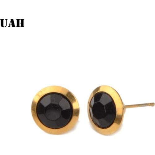 UAH New Fashion Crystal Women Earrings Black Colors Zirconia Jewelry Women Stainless steel Stud Earrings