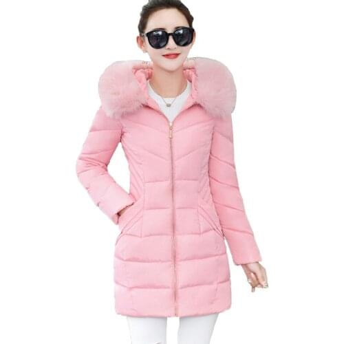 Winter Long Womens Cotton Parkas 2018 Hooded Large Fur Collar Thick Warm Slim Slimming Cotton Jacket casual Fashion Female W41