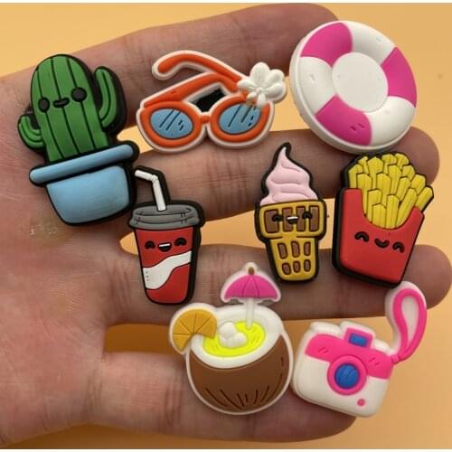 1Pcs DIY Shoe Buckle Matching Shoe Charms PVC Swimming Ring Ice Cream Popcorn Kids Gifts Slipper Accessories 2P-10L-4