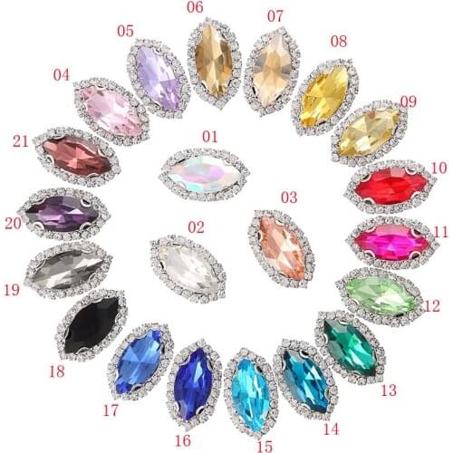 100pcs/bag Clothing Applique Sew Hole Long Horse Eye 4x15mm Glass Crystal Around Clear Rhinestones Silver/Gold Cup Flat Back