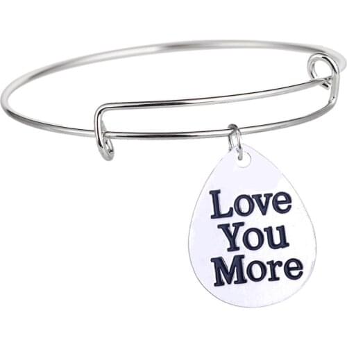 12PC Love You More Water Drop Charms Pendant Bangles Lovers Couples Women Men Jewelry Bracelets Valentines Day Gifts Wristband