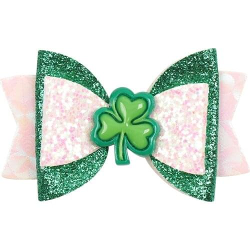 2Pcs/Lot 3" Baby Hair Clip St. Patricks Day Glitter Hair Bows Hairpins Shamrock Clover Children Barrette Hair Accessories