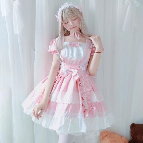 2021 Summer Kawaii Lolita Dress Halloween Cosplay Costume Women Maid Sweet Lolita Pink Princess Dress Party Clothes For Girls