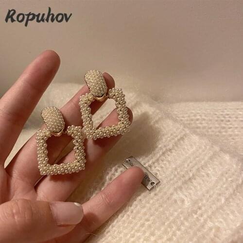 Ropuhov 2021 New Korean Fashion Gift Woman Square Bead Luxury Pearl Earring Bling Wholesale