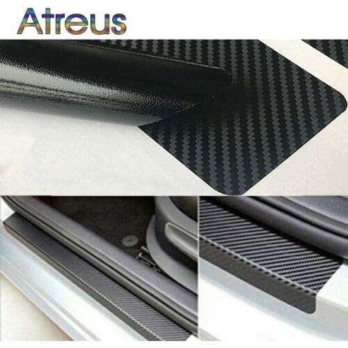4Pcs Car Door Plate Carbon Fiber Anti Scratch Stickers for Citroen C4 C5 Hyundai Solaris I30 Ix35 Creta Ford Fiesta Fusion Opel
