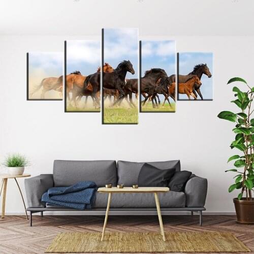 5 Panels Modern Canvas Painting Horses Posters Print Wall Art Picture for Living Room Bedroom Decorative Home Decor