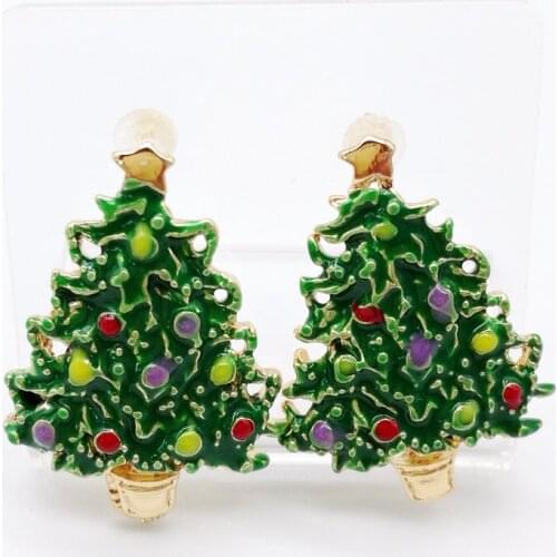 5pairs New Year Series Metal Drops Drill Christmas Tree Earrings 28 * 20MM Jewelry Gifts Christmas Decorative Earrings