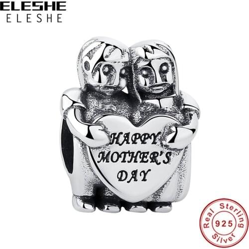 925 Sterling Silver Happy Mothers Day Charm fit Women Bracelet Original DIY Moms Gift Jewelry
