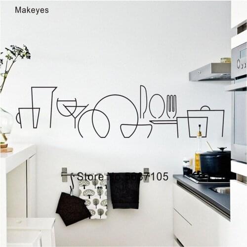 Makeyes Abstract Kitchen Wall Stickers Home Kitchen Wall Decor Simple Line Decoration Wallpaper Art House Modern Wall Decal Q920