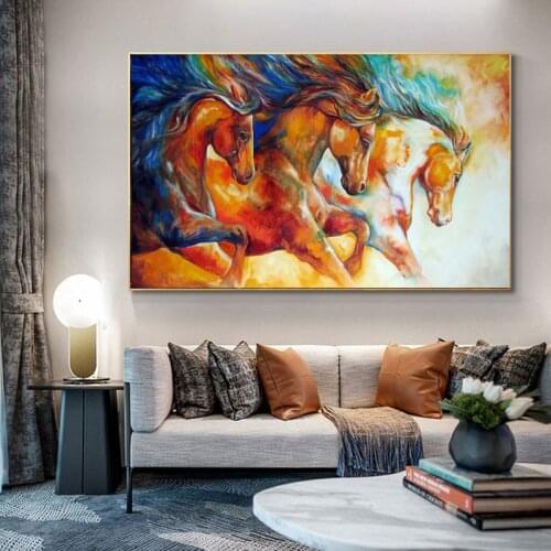Abstract Animal Wall Art Canvas Prints Modern Three Horses Canvas Art Paintings On The Wall Canvas Pictures Wall Decor for Room