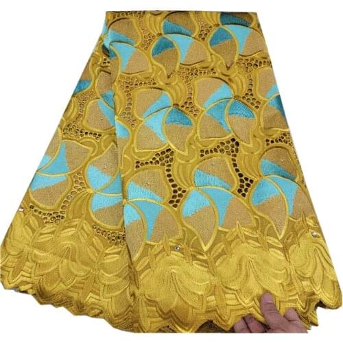 African Dry Lace Fabric Swiss Voile Lace With Stones For Wedding 100% Cotton Lace Fabric Party HL-160