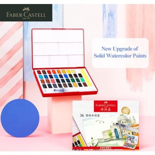 FABER CASTELL New Upgrade Solid Watercolor Paints/Pigments 24/36/48 Colors Portable Drawing Watercolor Paints With Brush/Sponge